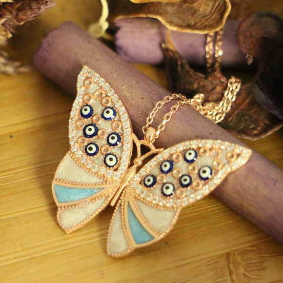 925 Sterling Silver blue butterfly 曆 Evil eyes  - Picture 4 of 7